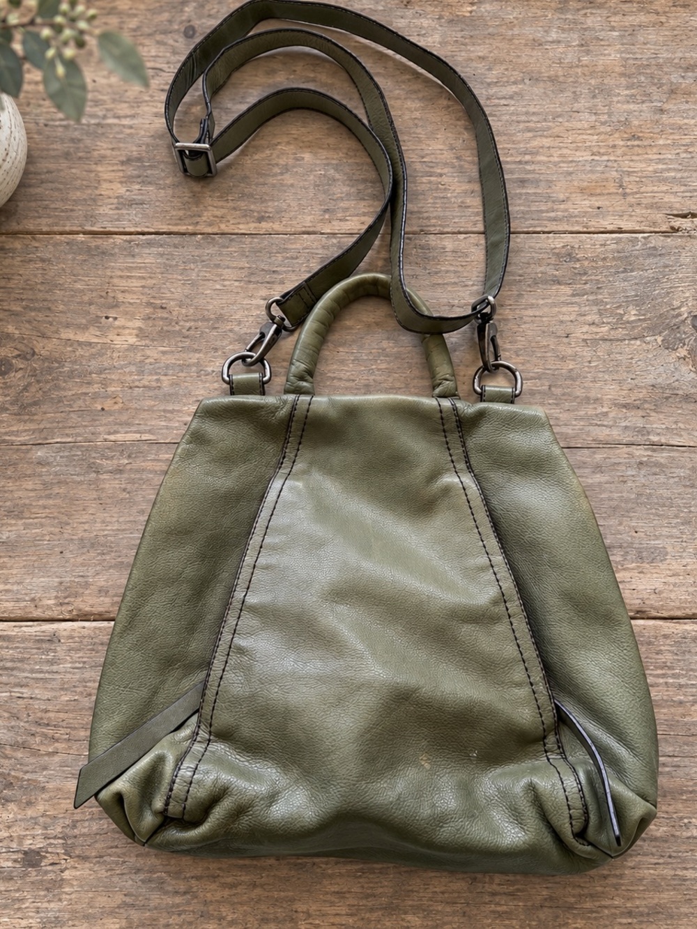 HOBO Olive Green Leather Convertible Shoulder Bag